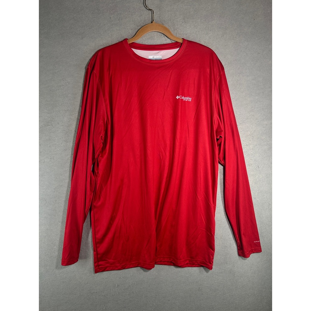 Columbia PFG Mens XL Red Long Sleeve Fish American Flag Shirt FM0260 Omni-Shade